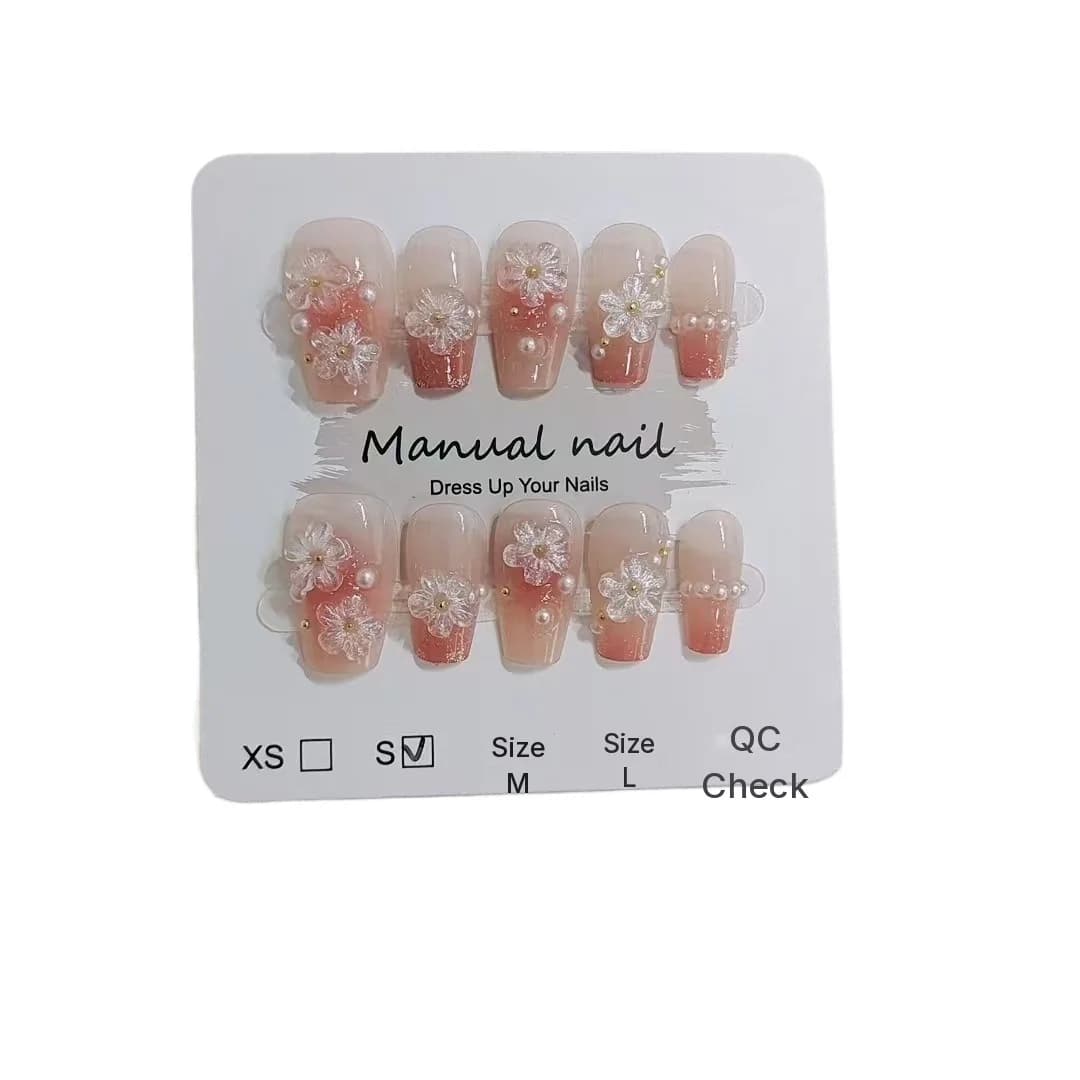 Kukkateko-kynnet, lyhyt arkku, söpö blush-design, 10 kpl