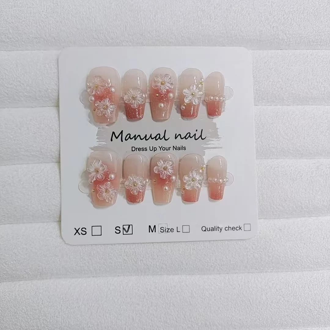 Kukkateko-kynnet, lyhyt arkku, söpö blush-design, 10 kpl